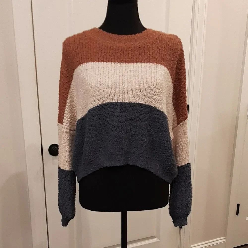Debut Women's Colorblock Sweater - Brown, Cream, and Blue